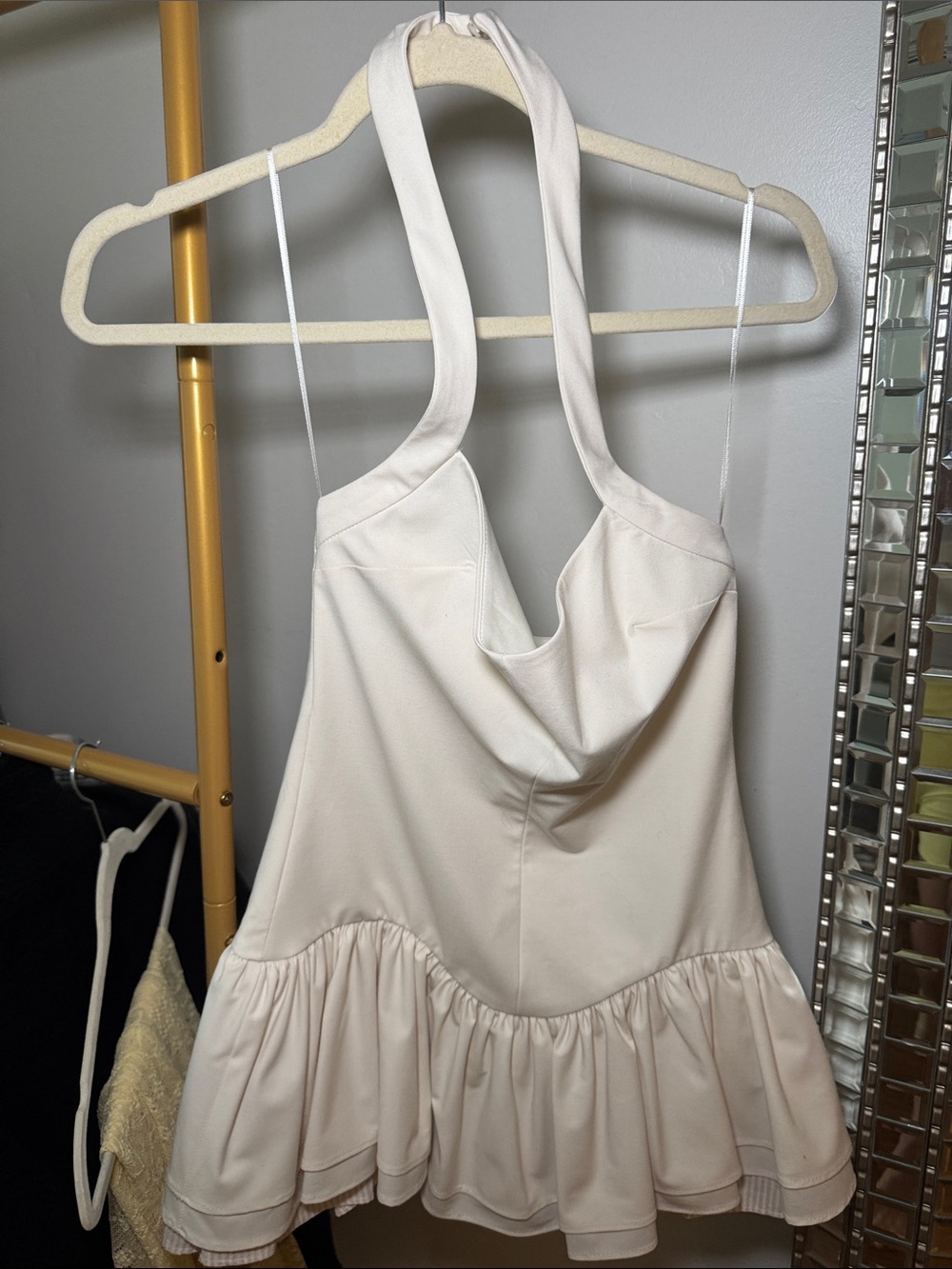 Zara Cream Halter Ruffle Mini Slip Dress NWT